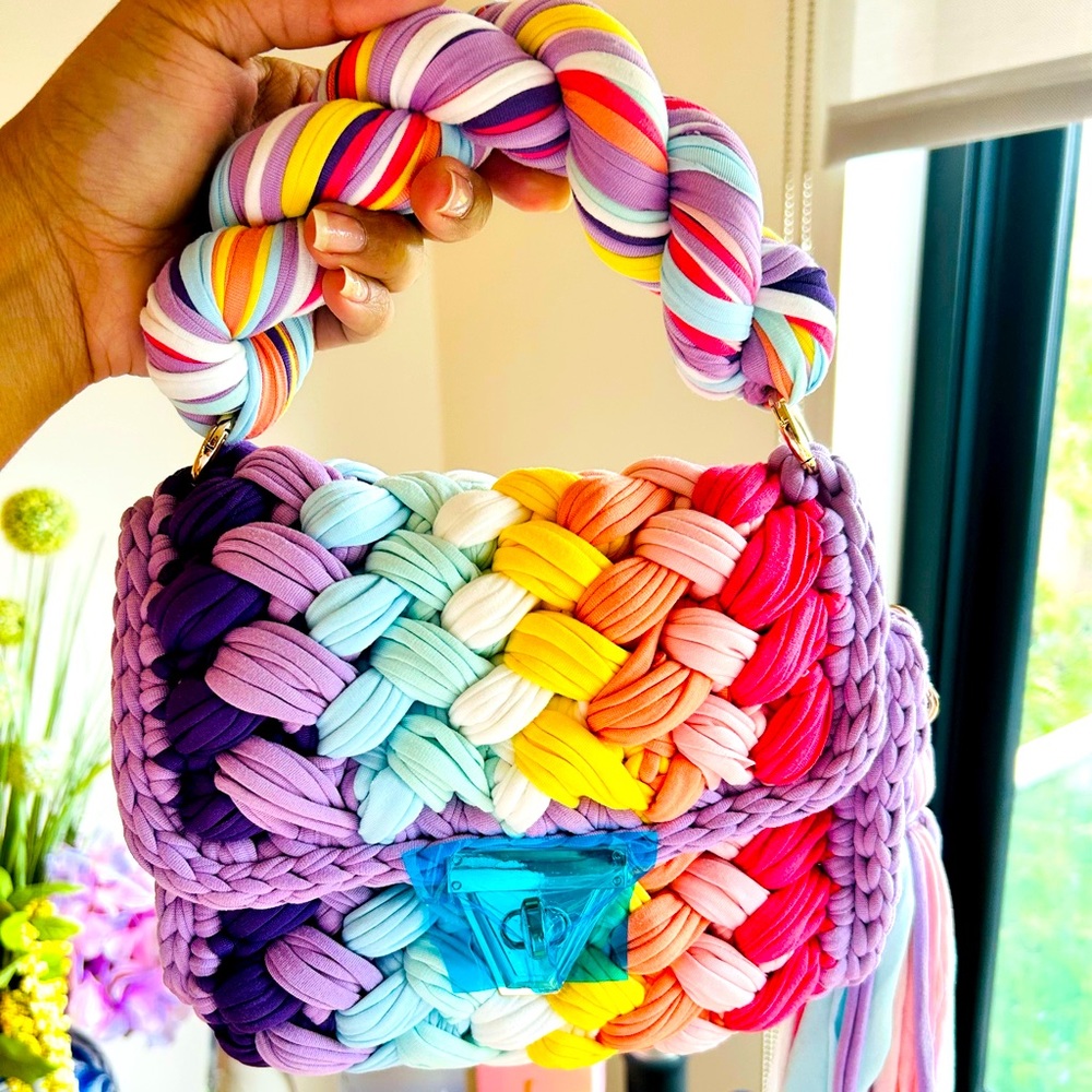NWT - Handmade Crochet Shoulder Bag - Purple/ Multi Color